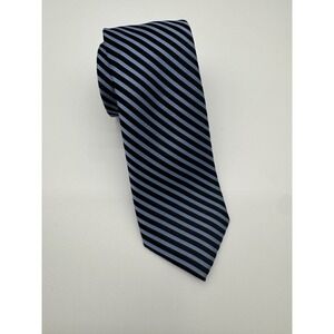 Haines & Bonner London Silk Tie Black Blue Diagonal Stripe Classic Mens Necktie